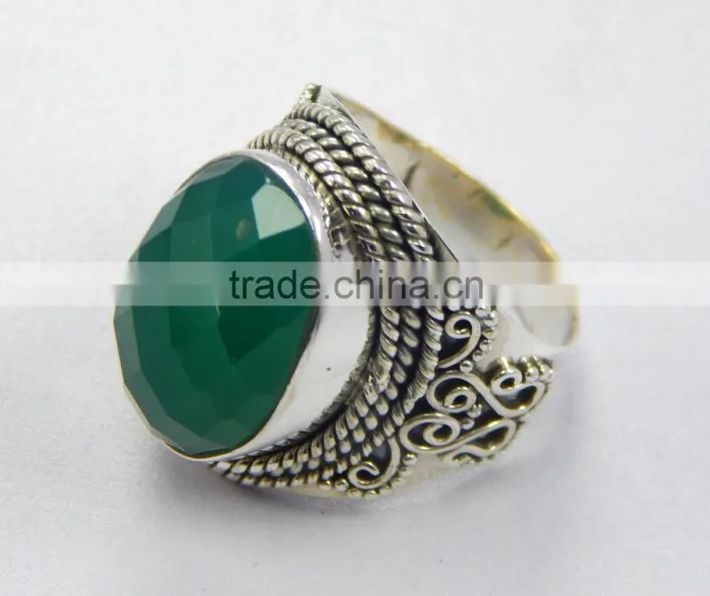 Natural green onyx ring 92.5 sterling silver jewellery
