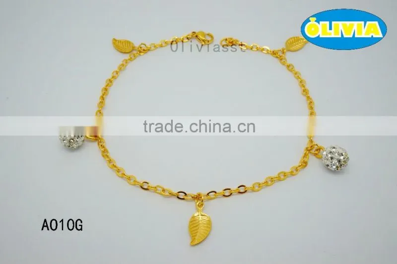 Olivia Jewelry 2016 Hotsale Stainless Steel New Gold Anklet Designs For Girls With Five Gold Charm