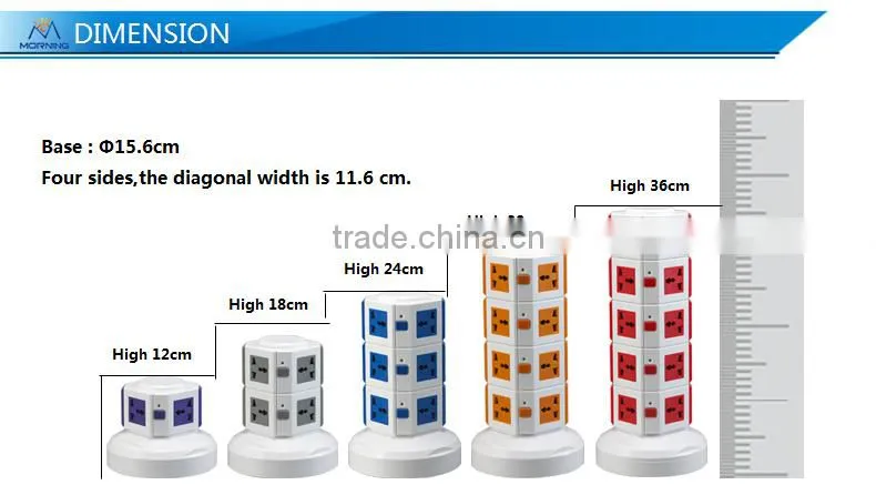 ME-S1 One Layer Vertical Rotary floor socket of universal socket outlet with switched socket and 1 meter power line
