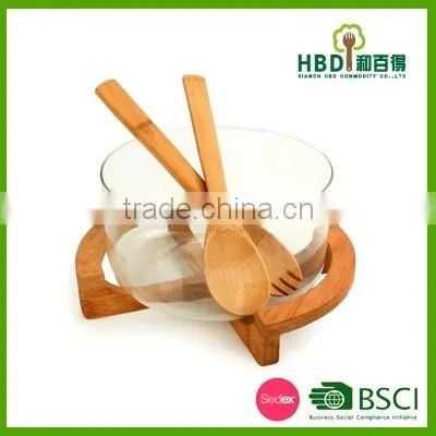 High quality bamboo salad bowl with spoons,natural living bamboo salad bowls wholesale