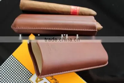 Pure brown leather cigar case for 2 cigars
