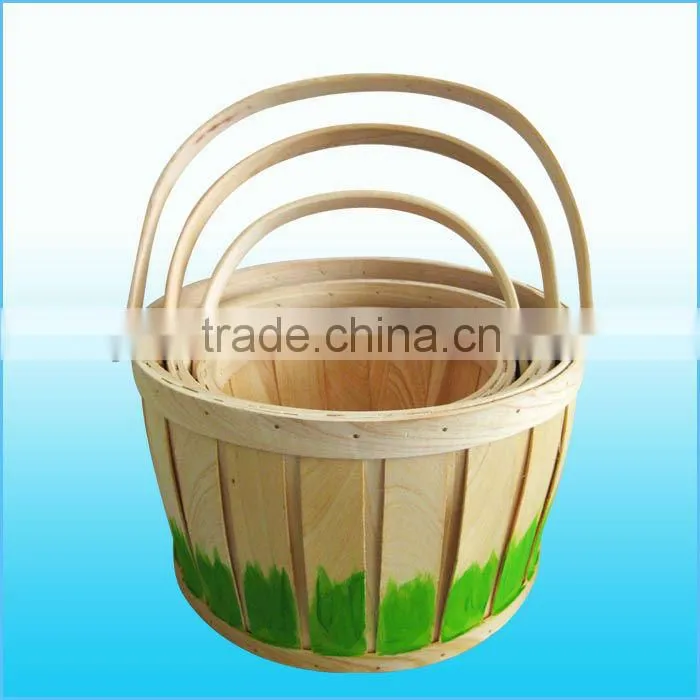 Handmade weaving round green bottom wooden chip basket
