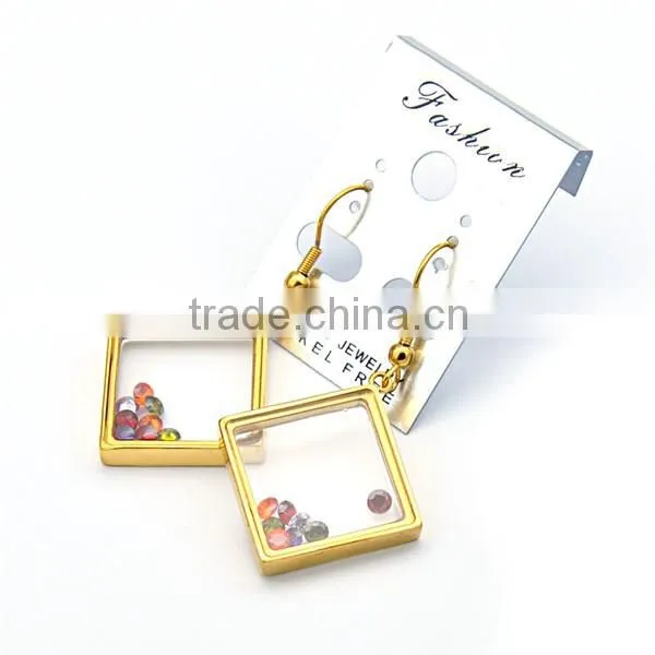 square locket earrings fashion new design stainles steel glass restone earrings for women