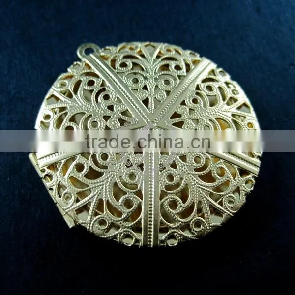 38mm vintage style filigree raw brass big round photo locket pendant charm DIY supplies 1110023