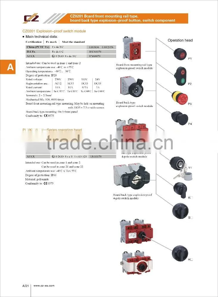 Explosion-proof operating head button component
