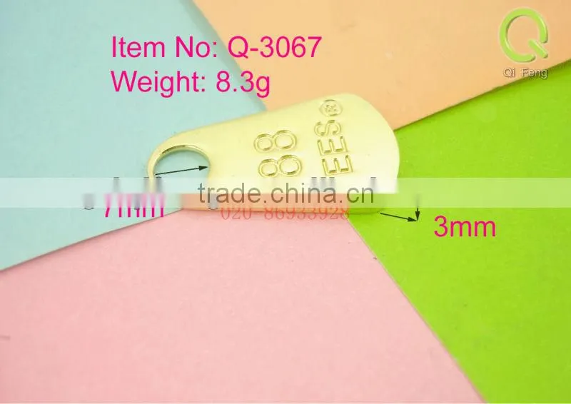 2013 new products metal plates fro bags stock market zip slider q-3067