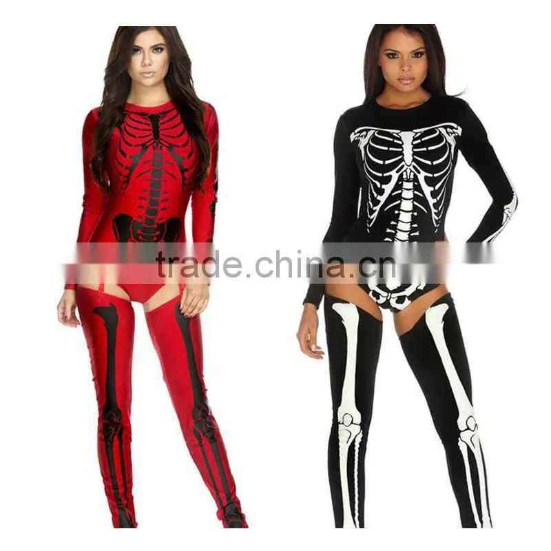 Sexy Women Halloween Scary Skeleton Tight Leotard Costume with sock