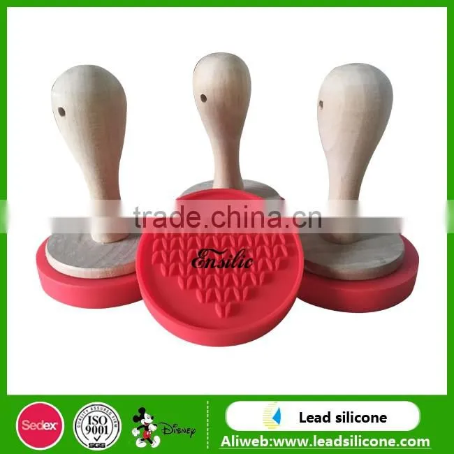 Silicone Cookie Stamp With Wooden Handle,Festivity Style Pink Silicone Cookie Stamp