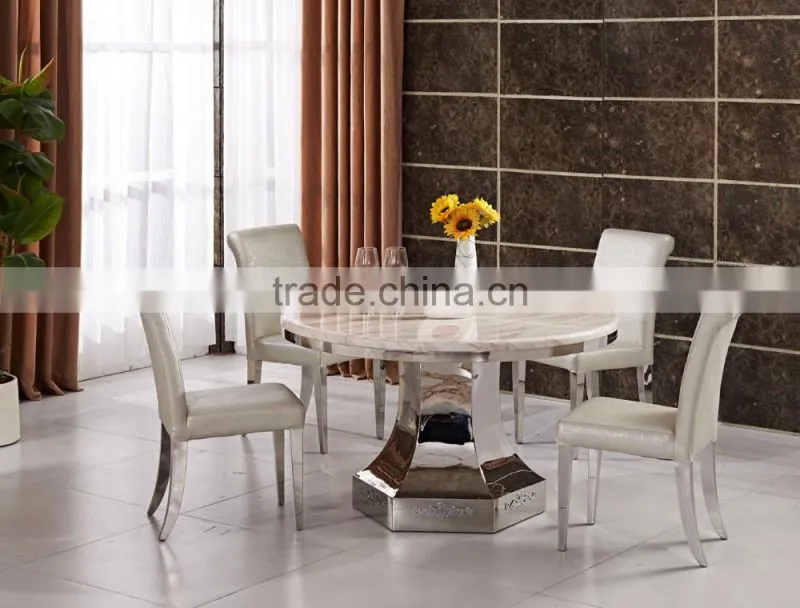 White Marble Dining Table Stainless Steel Base