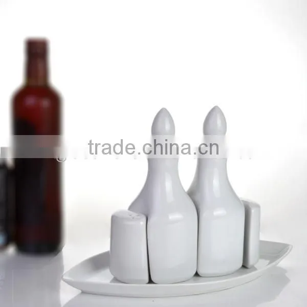 Food grade white porcelain,ceramic oil & vinegar 2 in1 bottles