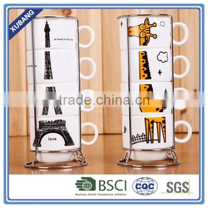 200ml set of ceramic folding cup with metal rack