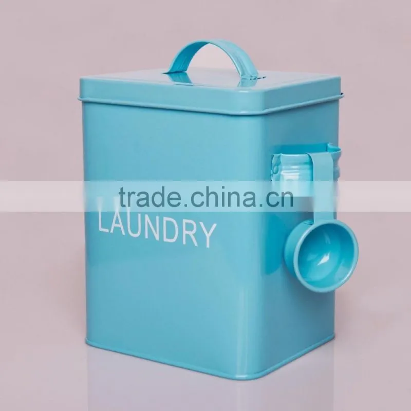 Laundry Powder Storage Box Washing Tablet Retro Metal Container Tin With Scoop