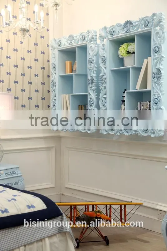 European style classic design boys light blue children wooden carved cloth art cot bed - BF07-70356