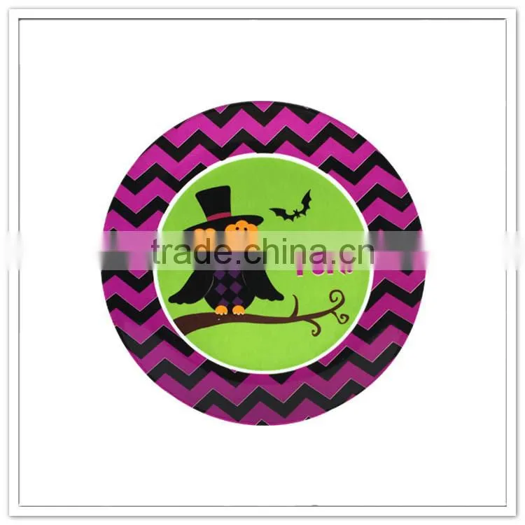 Kids personalized food safety Night Owl print round pizza slice plate