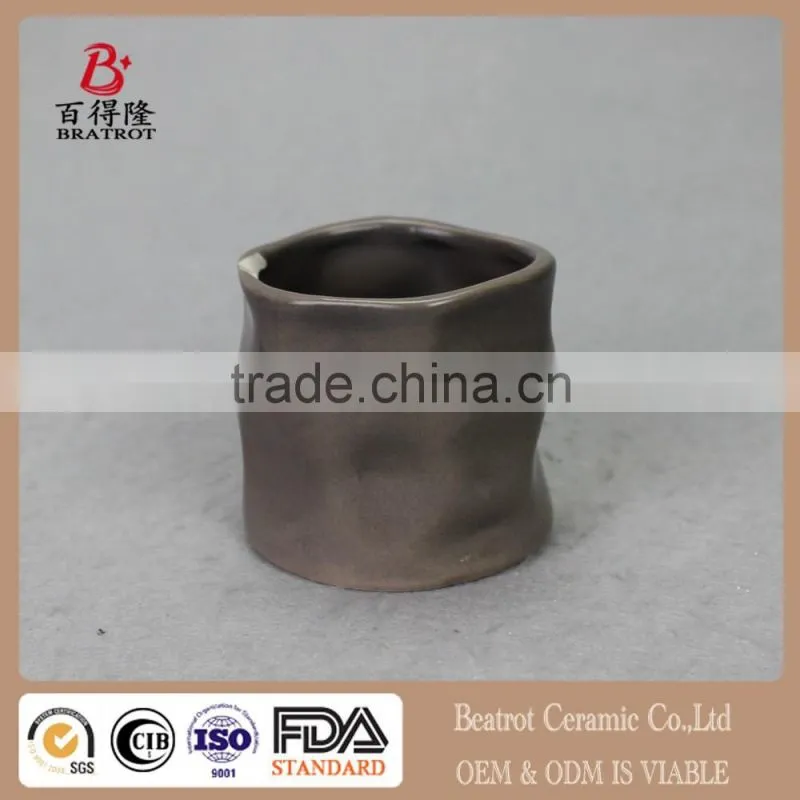 Set of 2 Modern Decorative Folded Design Small Ceramic Plant Pot Flower Planter