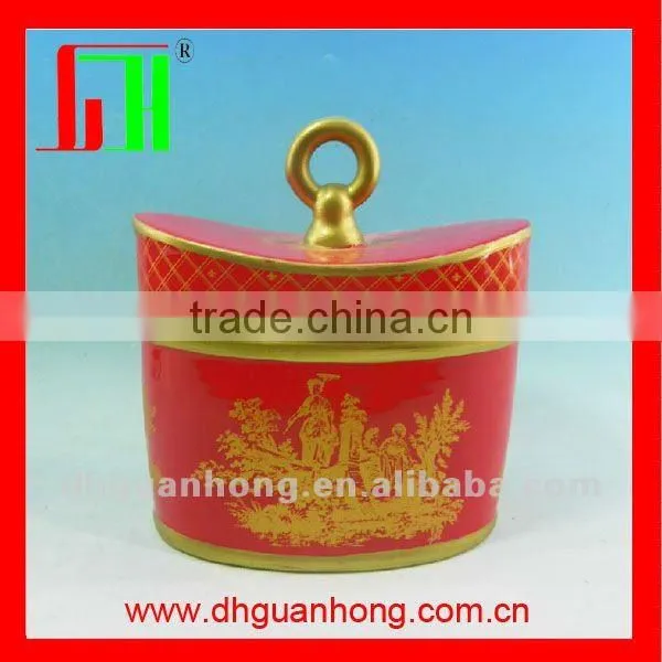 Full printing red Ceramic candle with lid