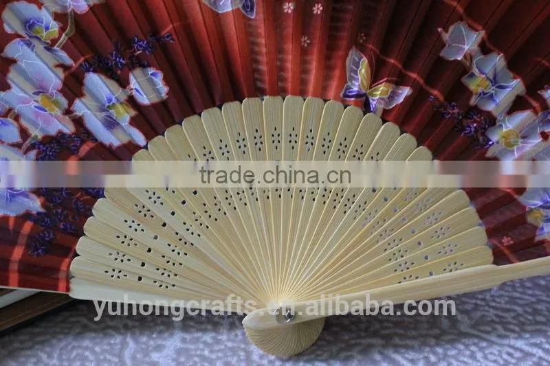 Japanese style bamboo silk fan butterfly print