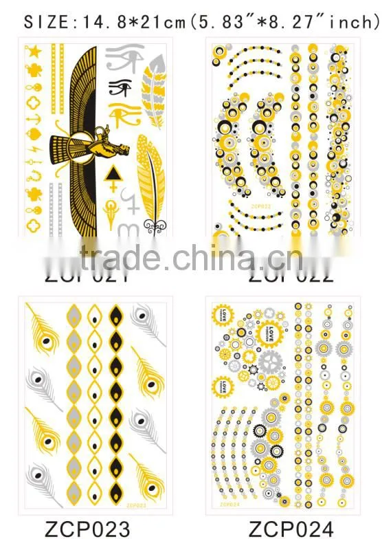 T003-003 wholesale high quality cheap tattoo sticker metallic glitter removal temporary tattoo stencil