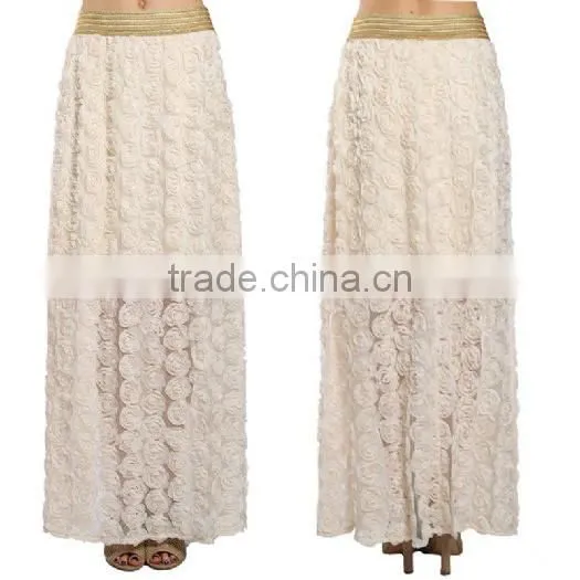 Off White / Cream Floral Skirt Women's latest long skirt design 2017