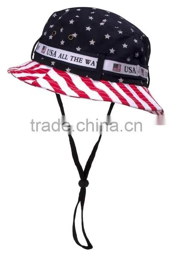 Custom Hot Sale American Flag Bucket Hat+String
