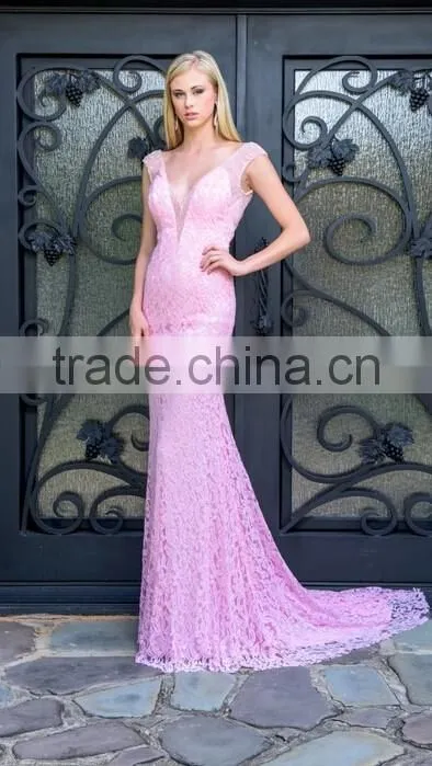 patterns of lace deep v neck evening prom dress with low back