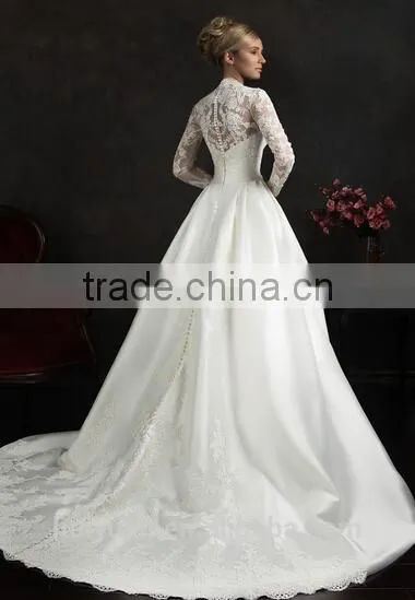 puff simples long sleeve ball gown muslim white wedding dress