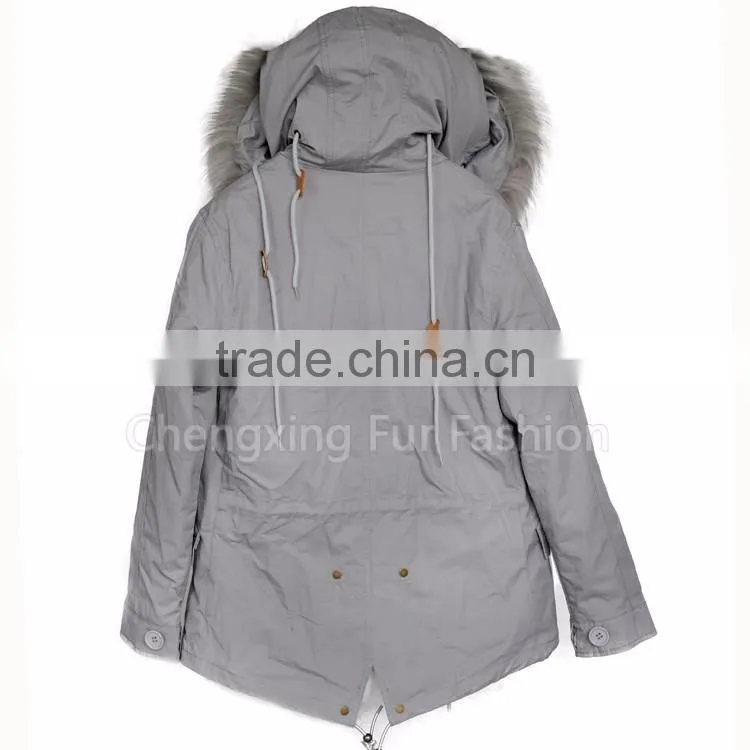 CX-G-P-11 Winter Women Parka Genuine Rex Rabbit Fur Lining Fur Coat