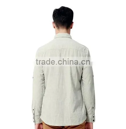 new men's linen cotton long sleeve dress shirt with one pocket