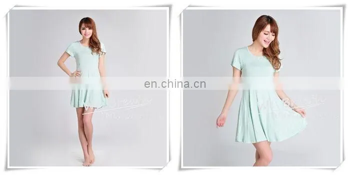 Summer Dress Bamboo Fiber Rayon Pleated O Neck Short Sleeves