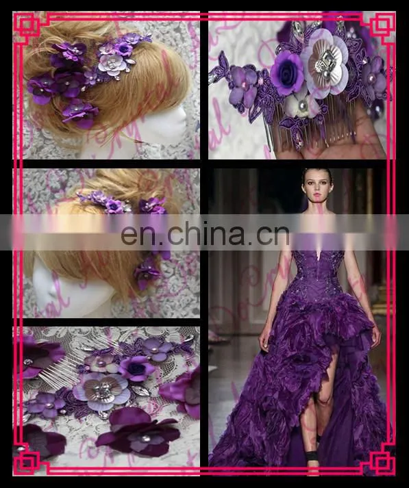 Aidocrystal purple classic lace with crystal flower of hair comb, wedding party bridal hair accessories