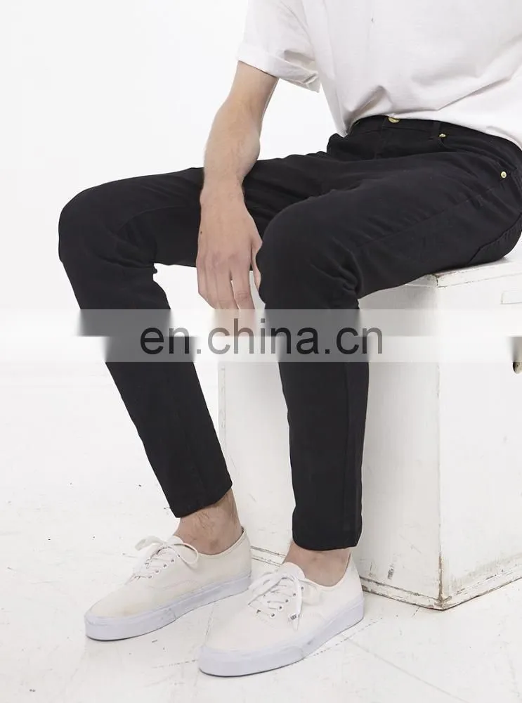 DiZNEW Custom High Waisted Men Black Straight Leg Stretch Bull Jeans