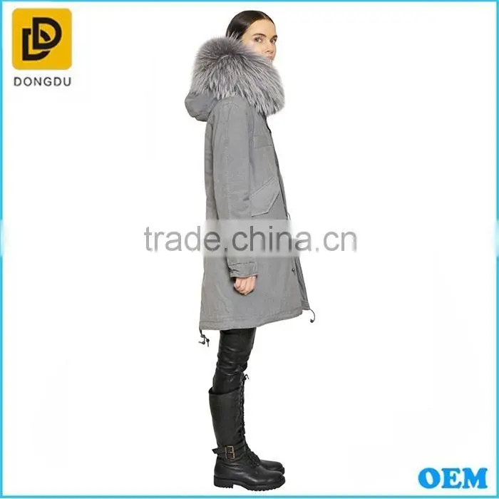 Winter gray cotton fur collar women long coats