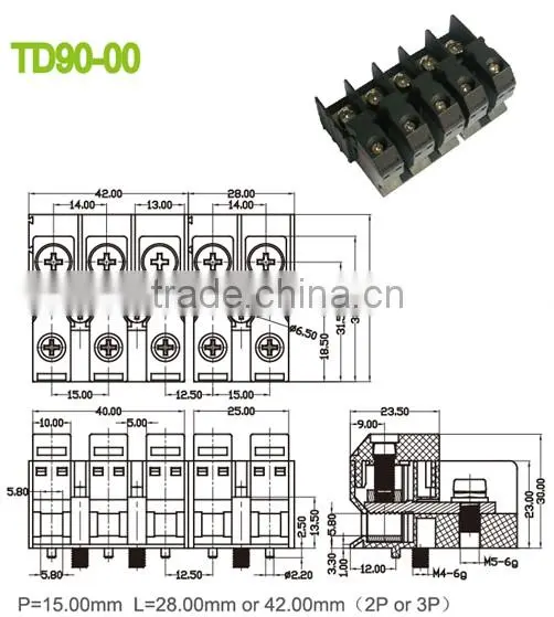 Electrical Feed Through Terminal Block Connector 600 Voltage 90A termin Block