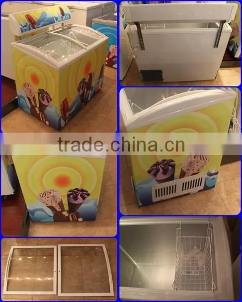298L Best Price Ice Cream Curved Glass Chest Display Showcase