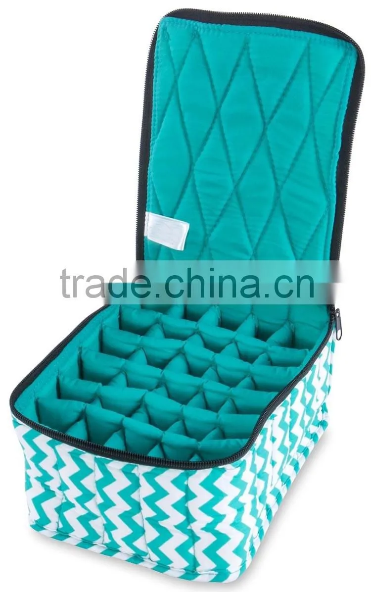 OEM blue/white chevron canvas essential oil carrying bag,30 bottles popular design printed canvas essential oil carry case