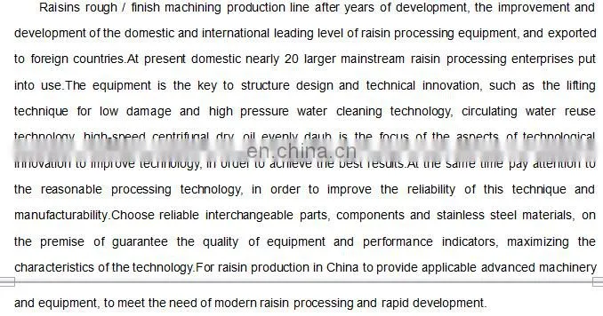 plant for raisin /dried grapes processing machine