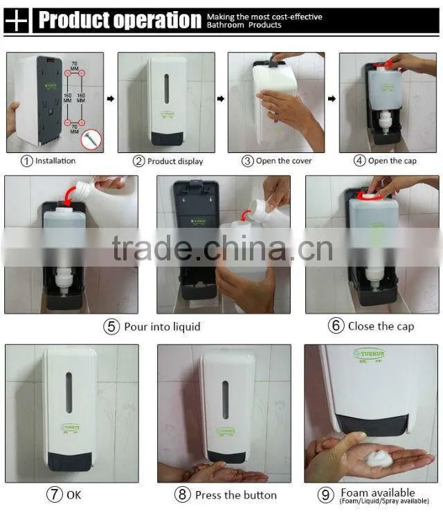 yuekun 1000ml foam antibacterial hand soap dispenser