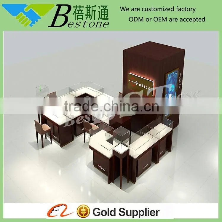 Tempered glass wood laminated shopping mall watch kiosk