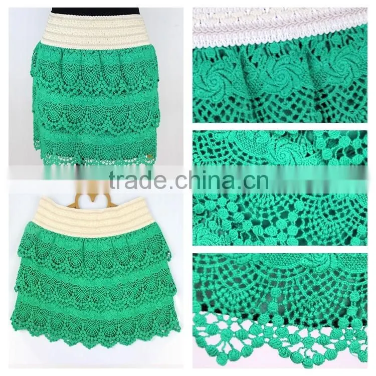 Factory price custom net designs scalloped French beautiful green hot girls short skirt