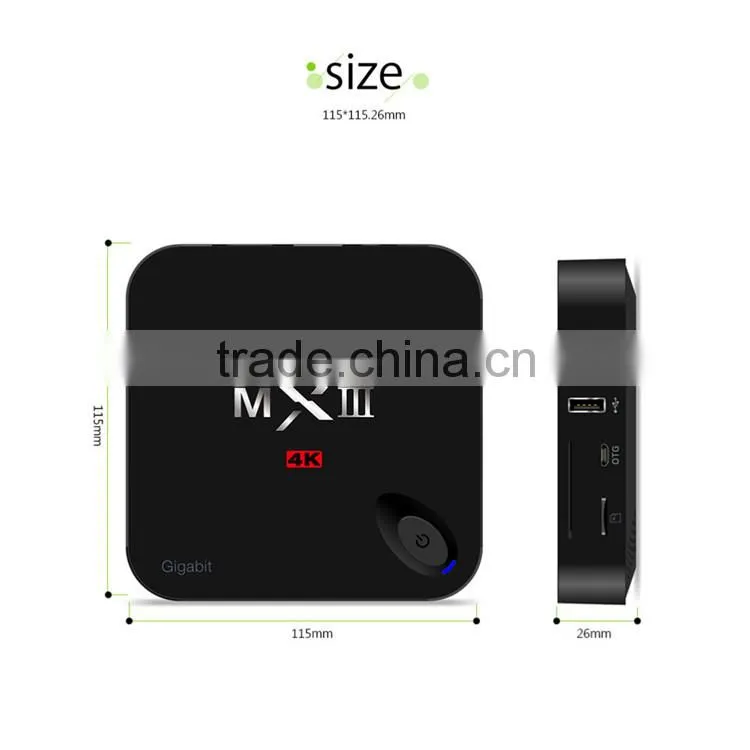 MXIII-G TV Box Android 4.4 1000M LAN Amlogic S812 Quad Core 1G 8G WiFi H.265 Gigabit TV Box Kodi Fully Loaded