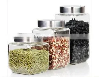 Candy glass storage jar sealed cans straight dry fruit flower pot with silver screw cap
