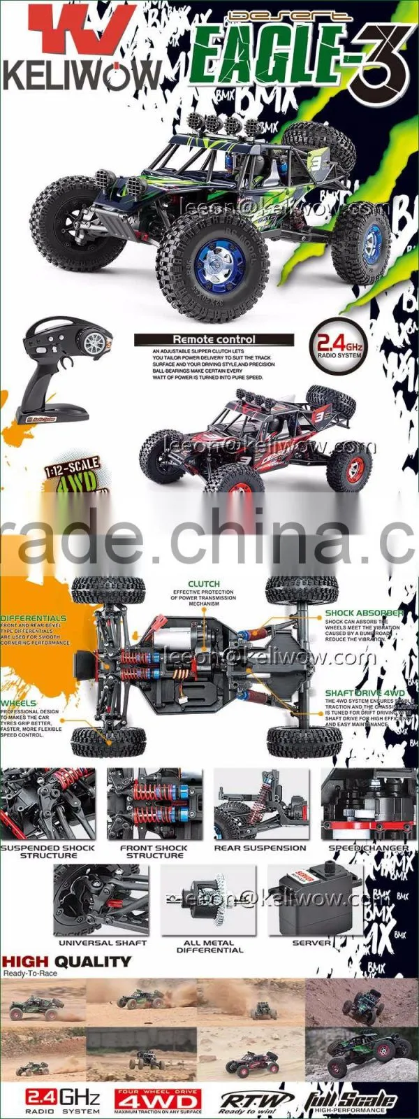 4WD 2.4G Electric Powerful Remote Control Car Brushed/ Brushless High Speed RC Monster Truck With 40-75km/h