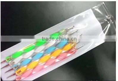 Wholesale !!! NEW purple 2WAYS 5PCS/SET DOTTING TOOLS WITH RHINESTONES DOTTING PEN FOR NAIL ART