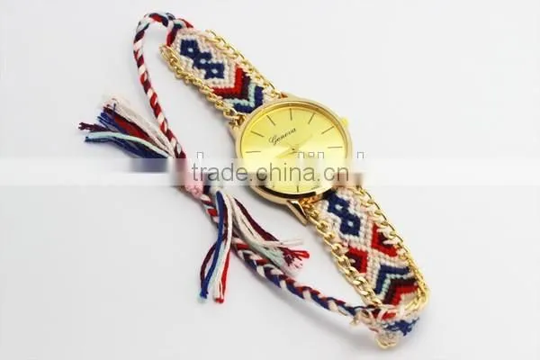 Fashion cheap interchangeable fabric woven strap watch