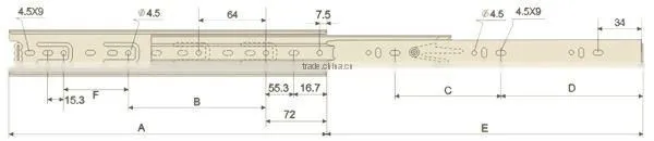 SGS Test Furniture Hardware 3 Folding Slide Full Extension Ball Bearing Slide