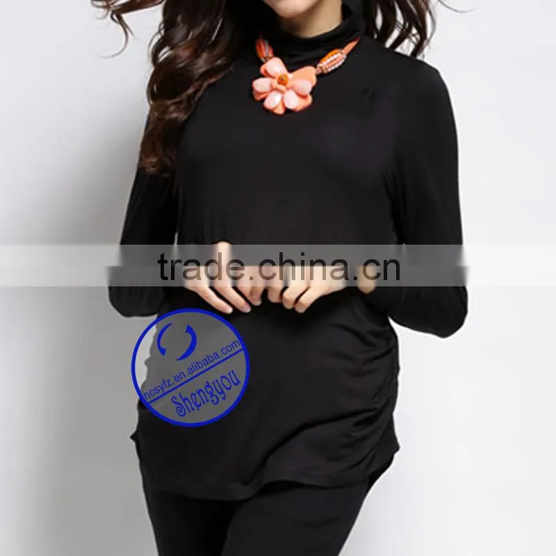 Custom wholesale 5% spandex 85% cotton black turtleneck maternity tshirt