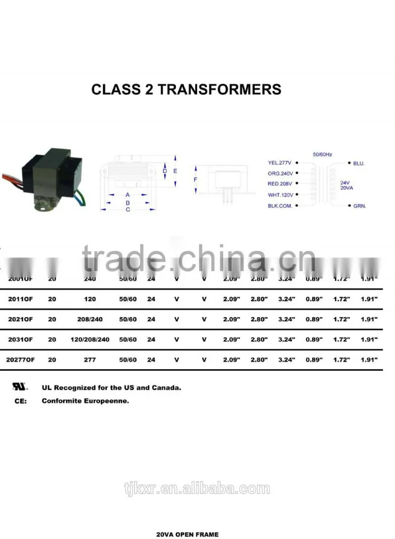 UL, CUL, CE approved 120V 208V 240V 277V 480V input,24V output, 5W to 100W, class 2 transformer