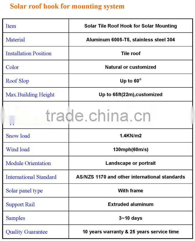 high quality solar roof hook