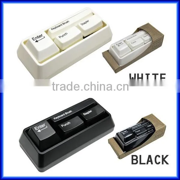 Money saving 3 in 1 multifuntional keyboard office stationery, useful brush stapler paper punch office stationery
