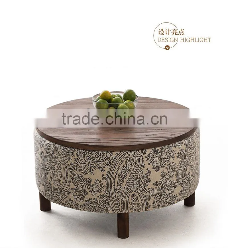 Modern Storage Fabric Ottoman,Wooden Coffee Table